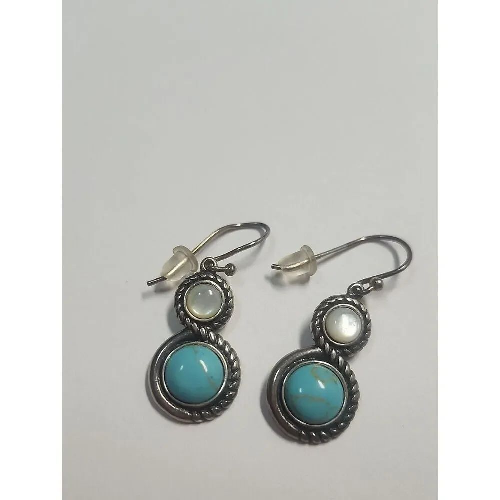 Sterling Silver Turquoise & Mother of Pearl Drop Earrings Collins Fine Jewelry
